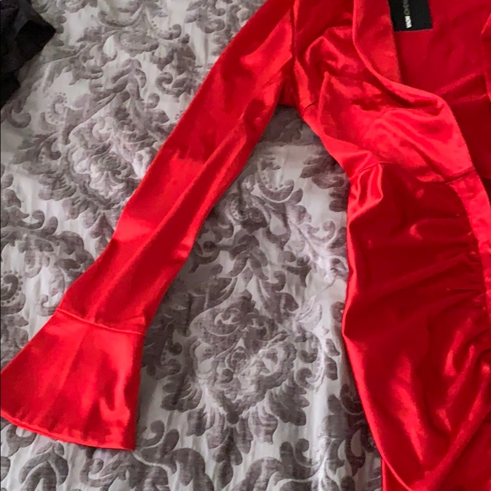 Red Deep Cut Mini Dress View 4